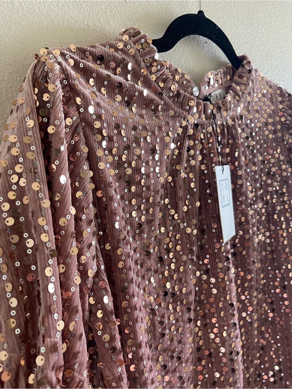 THML Rose Dust Sequin Short Sleeve Blouse - Picture 7 of 8